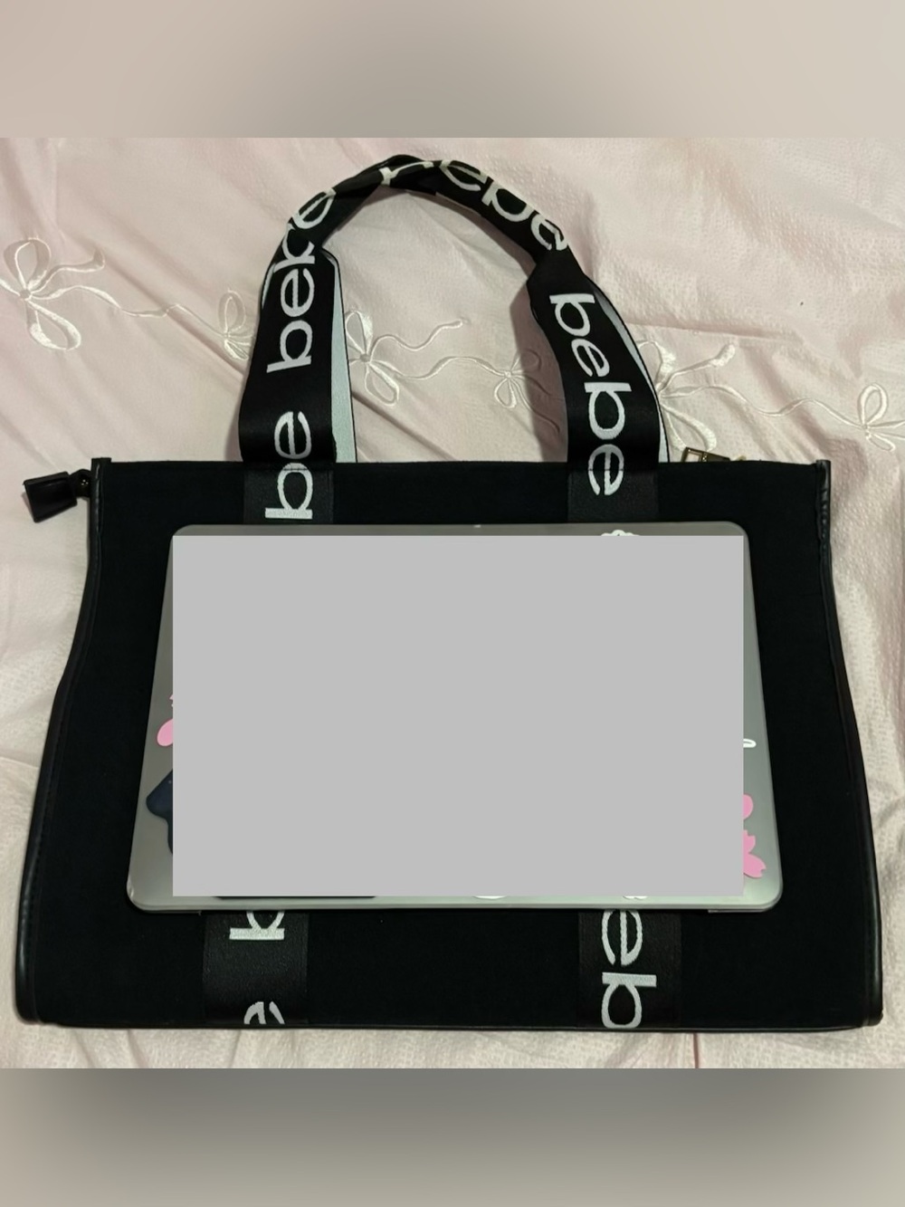 bebe Black Tote with White and Black Logo Straps - Picture 3 of 5